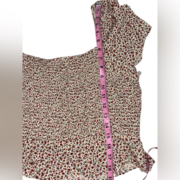 American Eagle Women’s L Boho Floral Blouse Smocked Back Cottagecore Cap Sleeve - Picture 8 of 10